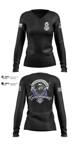 Womens Long Sleeve Vneck Shirt, 101st security forces, Air Force, Teamtime, Team time, sublimation, custom sports apparel, team uniforms, spirit wear, spiritwear, sports uniforms, custom shirts, team store, custom team store, fundraiser sports, apparel fundraiser
