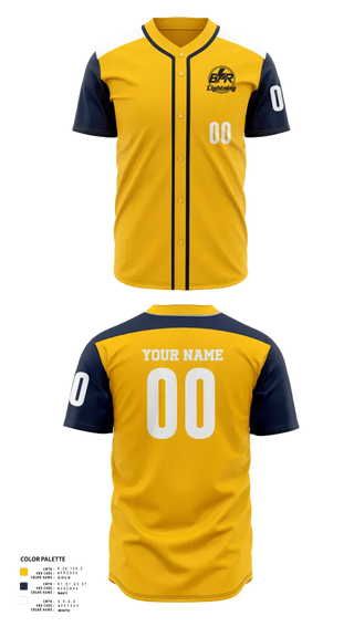 Full Button Baseball Jersey, BPR Lightning, Baseball, Teamtime, Team time, sublimation, custom sports apparel, team uniforms, spirit wear, spiritwear, sports uniforms, custom shirts, team store, custom team store, fundraiser sports, apparel fundraiser