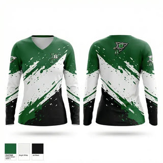 Womens Long Sleeve Vneck Shirt, Ridley Green Raiders Girls Flag Football, , Teamtime, Team time, sublimation, custom sports apparel, team uniforms, spirit wear, spiritwear, sports uniforms, custom shirts, team store, custom team store, fundraiser sports, apparel fundraiser