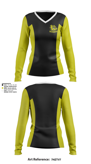 Womens Long Sleeve Vneck Shirt, Richards High School Cheer, Cheer, Teamtime, Team time, sublimation, custom sports apparel, team uniforms, spirit wear, spiritwear, sports uniforms, custom shirts, team store, custom team store, fundraiser sports, apparel fundraiser