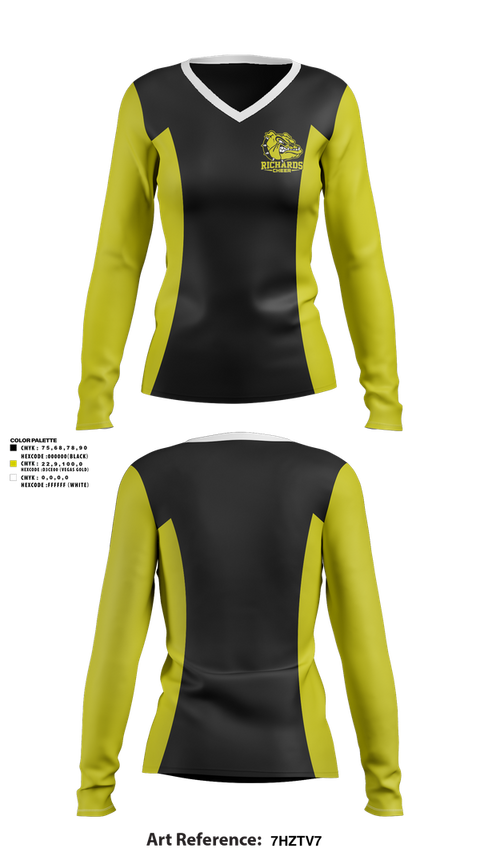 Womens Long Sleeve Vneck Shirt, Richards High School Cheer, Cheer, Teamtime, Team time, sublimation, custom sports apparel, team uniforms, spirit wear, spiritwear, sports uniforms, custom shirts, team store, custom team store, fundraiser sports, apparel fundraiser
