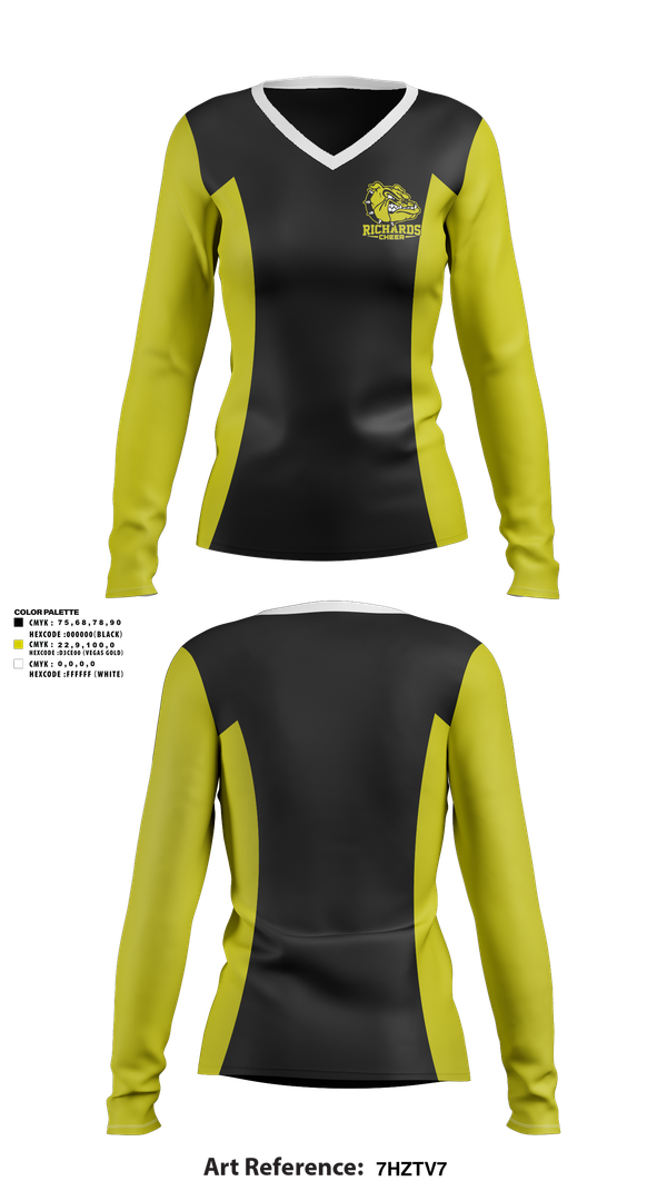 Womens Long Sleeve Vneck Shirt, Richards High School Cheer, Cheer, Teamtime, Team time, sublimation, custom sports apparel, team uniforms, spirit wear, spiritwear, sports uniforms, custom shirts, team store, custom team store, fundraiser sports, apparel fundraiser