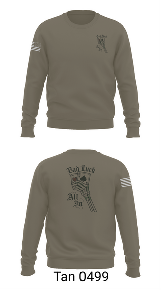 Crew Neck Sweatshirt, 4th plt bad luck, Army, Teamtime, Team time, sublimation, custom sports apparel, team uniforms, spirit wear, spiritwear, sports uniforms, custom shirts, team store, custom team store, fundraiser sports, apparel fundraiser