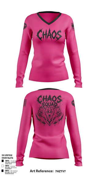 Womens Long Sleeve Vneck Shirt, Chaos squad fire and Ice, E-Sports, Teamtime, Team time, sublimation, custom sports apparel, team uniforms, spirit wear, spiritwear, sports uniforms, custom shirts, team store, custom team store, fundraiser sports, apparel fundraiser