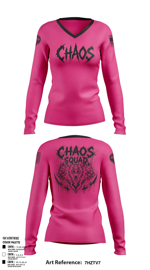 Womens Long Sleeve Vneck Shirt, Chaos squad fire and Ice, E-Sports, Teamtime, Team time, sublimation, custom sports apparel, team uniforms, spirit wear, spiritwear, sports uniforms, custom shirts, team store, custom team store, fundraiser sports, apparel fundraiser