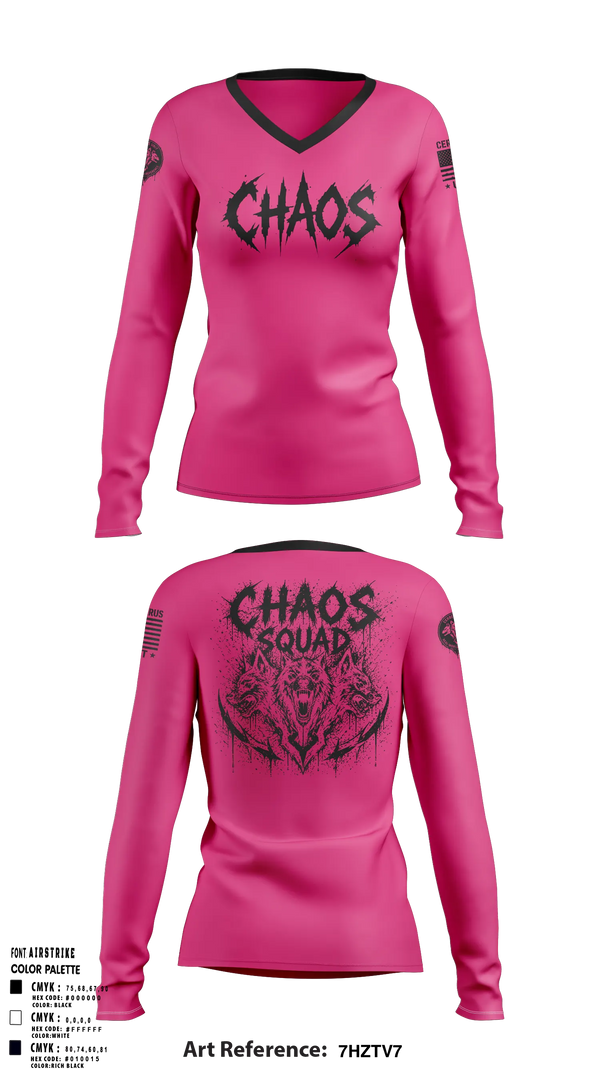 Womens Long Sleeve Vneck Shirt, Chaos squad fire and Ice, E-Sports, Teamtime, Team time, sublimation, custom sports apparel, team uniforms, spirit wear, spiritwear, sports uniforms, custom shirts, team store, custom team store, fundraiser sports, apparel fundraiser