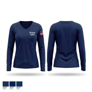 Womens Long Sleeve Vneck Shirt, Drone Unit, Police, Teamtime, Team time, sublimation, custom sports apparel, team uniforms, spirit wear, spiritwear, sports uniforms, custom shirts, team store, custom team store, fundraiser sports, apparel fundraiser