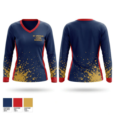 NY American Legion Baseball Women's Long Sleeve V-neck Shirt - 1