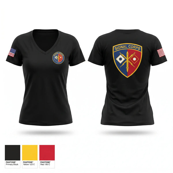 Womens Short Sleeve Vneck Shirt, 149th Signal Company, National Guard, Teamtime, Team time, sublimation, custom sports apparel, team uniforms, spirit wear, spiritwear, sports uniforms, custom shirts, team store, custom team store, fundraiser sports, apparel fundraiser