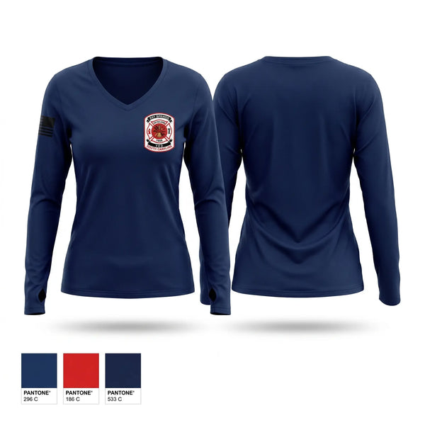 Womens Long Sleeve Vneck Shirt, Bay Springs Fire Department, Fire Department, Teamtime, Team time, sublimation, custom sports apparel, team uniforms, spirit wear, spiritwear, sports uniforms, custom shirts, team store, custom team store, fundraiser sports, apparel fundraiser