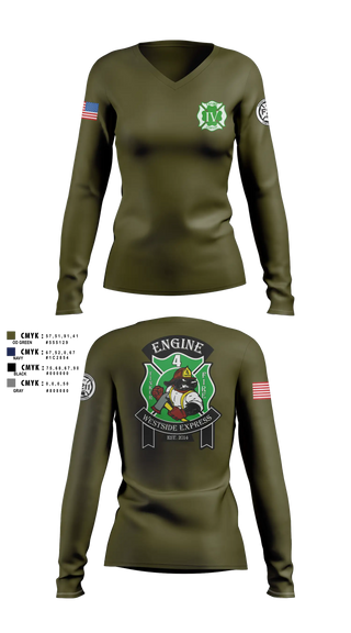 Womens Long Sleeve Vneck Shirt, 179 HHC Medics, National Guard, Teamtime, Team time, sublimation, custom sports apparel, team uniforms, spirit wear, spiritwear, sports uniforms, custom shirts, team store, custom team store, fundraiser sports, apparel fundraiser