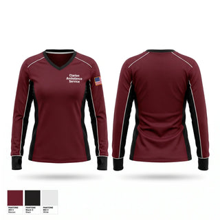 Womens Long Sleeve Vneck Shirt, Clarion Ambulance Service, EMS/EMT, Teamtime, Team time, sublimation, custom sports apparel, team uniforms, spirit wear, spiritwear, sports uniforms, custom shirts, team store, custom team store, fundraiser sports, apparel fundraiser