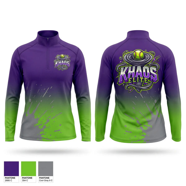Quarter Zip Jacket, Khaos Elite, Softball, Teamtime, Team time, sublimation, custom sports apparel, team uniforms, spirit wear, spiritwear, sports uniforms, custom shirts, team store, custom team store, fundraiser sports, apparel fundraiser