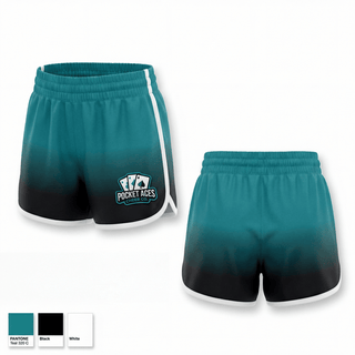 Womens Shorts, Pocket Aces Cheer Co., Cheer, Teamtime, Team time, sublimation, custom sports apparel, team uniforms, spirit wear, spiritwear, sports uniforms, custom shirts, team store, custom team store, fundraiser sports, apparel fundraiser