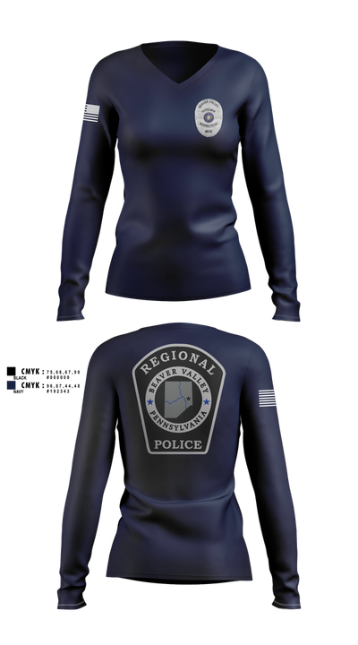 Beaver Valley Regional Police Department  Women's Long Sleeve V-neck Shirt - 2