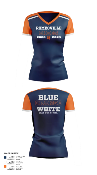 Womens Short Sleeve Vneck Shirt, Romeoville Cheer, Cheer, Teamtime, Team time, sublimation, custom sports apparel, team uniforms, spirit wear, spiritwear, sports uniforms, custom shirts, team store, custom team store, fundraiser sports, apparel fundraiser