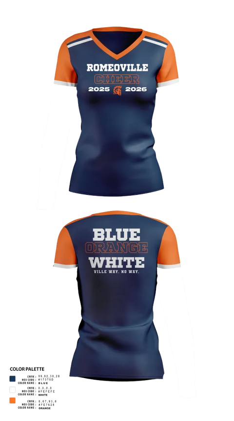 Womens Short Sleeve Vneck Shirt, Romeoville Cheer, Cheer, Teamtime, Team time, sublimation, custom sports apparel, team uniforms, spirit wear, spiritwear, sports uniforms, custom shirts, team store, custom team store, fundraiser sports, apparel fundraiser