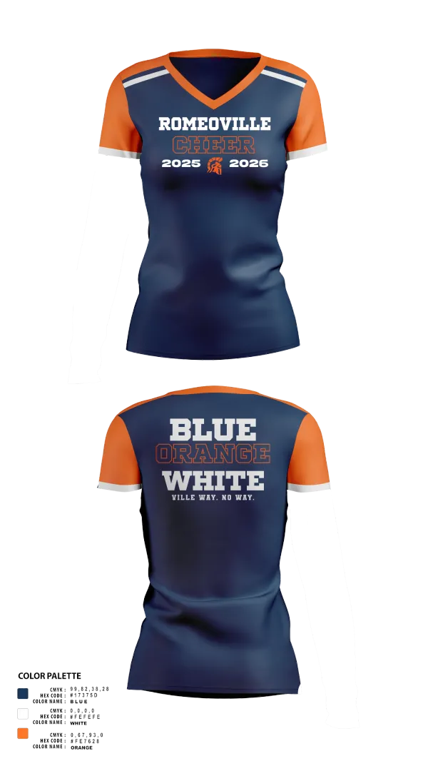 Womens Short Sleeve Vneck Shirt, Romeoville Cheer, Cheer, Teamtime, Team time, sublimation, custom sports apparel, team uniforms, spirit wear, spiritwear, sports uniforms, custom shirts, team store, custom team store, fundraiser sports, apparel fundraiser