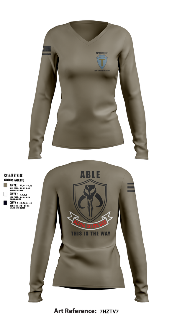 Womens Long Sleeve Vneck Shirt, A Co 172 BEB, National Guard, Teamtime, Team time, sublimation, custom sports apparel, team uniforms, spirit wear, spiritwear, sports uniforms, custom shirts, team store, custom team store, fundraiser sports, apparel fundraiser