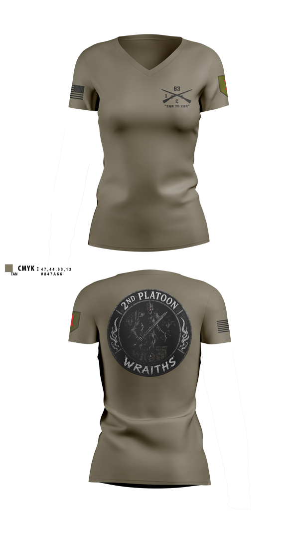 Womens Short Sleeve Vneck Shirt, 2nd PLT, C co, 1-63 AR BN, Army, Teamtime, Team time, sublimation, custom sports apparel, team uniforms, spirit wear, spiritwear, sports uniforms, custom shirts, team store, custom team store, fundraiser sports, apparel fundraiser