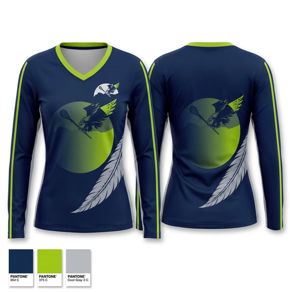 Womens Long Sleeve Vneck Shirt, Chilliwack Hawks, Men's Lacrosse, Teamtime, Team time, sublimation, custom sports apparel, team uniforms, spirit wear, spiritwear, sports uniforms, custom shirts, team store, custom team store, fundraiser sports, apparel fundraiser