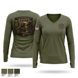 Womens Long Sleeve Vneck Shirt, 1st Battalion, National Guard, Teamtime, Team time, sublimation, custom sports apparel, team uniforms, spirit wear, spiritwear, sports uniforms, custom shirts, team store, custom team store, fundraiser sports, apparel fundraiser