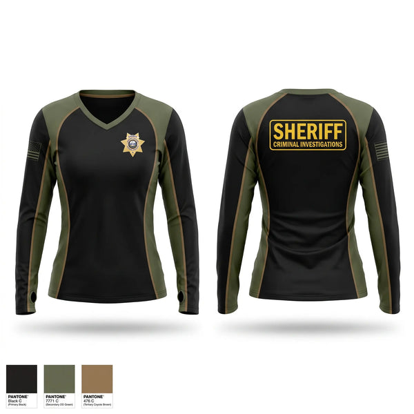 Womens Long Sleeve Vneck Shirt, Claiborne County Sheriffs Office Criminal Investigations, Police, Teamtime, Team time, sublimation, custom sports apparel, team uniforms, spirit wear, spiritwear, sports uniforms, custom shirts, team store, custom team store, fundraiser sports, apparel fundraiser
