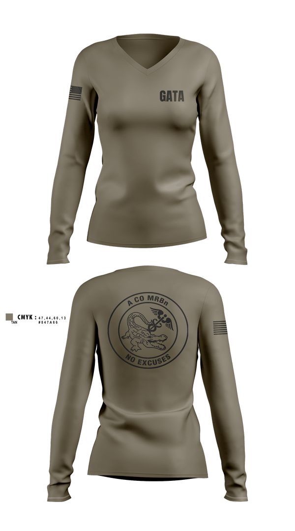 Womens Long Sleeve Vneck Shirt, MRBN- A Co, Army, Teamtime, Team time, sublimation, custom sports apparel, team uniforms, spirit wear, spiritwear, sports uniforms, custom shirts, team store, custom team store, fundraiser sports, apparel fundraiser