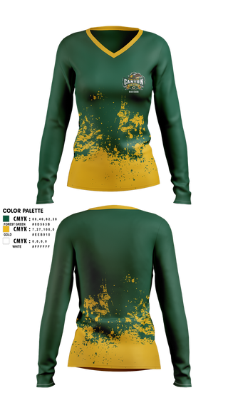 Womens Long Sleeve Vneck Shirt, Canyon High School Girls Soccer, Women's Soccer, Teamtime, Team time, sublimation, custom sports apparel, team uniforms, spirit wear, spiritwear, sports uniforms, custom shirts, team store, custom team store, fundraiser sports, apparel fundraiser