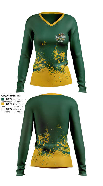 Canyon High School Girls Soccer 73964009 Women's Long Sleeve V-neck Shirt - 1 (1)