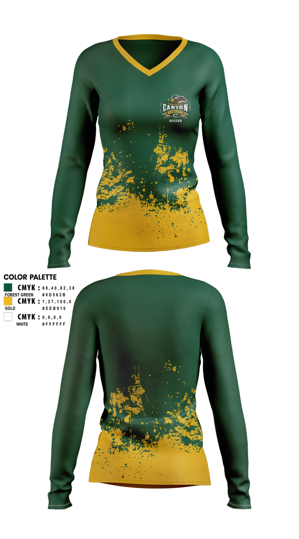 Womens Long Sleeve Vneck Shirt, Canyon High School Girls Soccer, Women's Soccer, Teamtime, Team time, sublimation, custom sports apparel, team uniforms, spirit wear, spiritwear, sports uniforms, custom shirts, team store, custom team store, fundraiser sports, apparel fundraiser