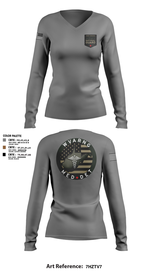 Womens Long Sleeve Vneck Shirt, WV ARNG Med Det, , Teamtime, Team time, sublimation, custom sports apparel, team uniforms, spirit wear, spiritwear, sports uniforms, custom shirts, team store, custom team store, fundraiser sports, apparel fundraiser