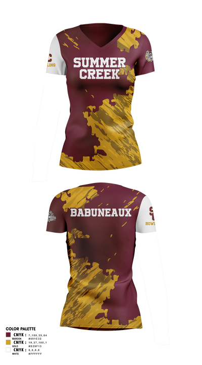 Summer Creek High School Bowling 37718060 Women's Short Sleeve V-neck Shirt - 13