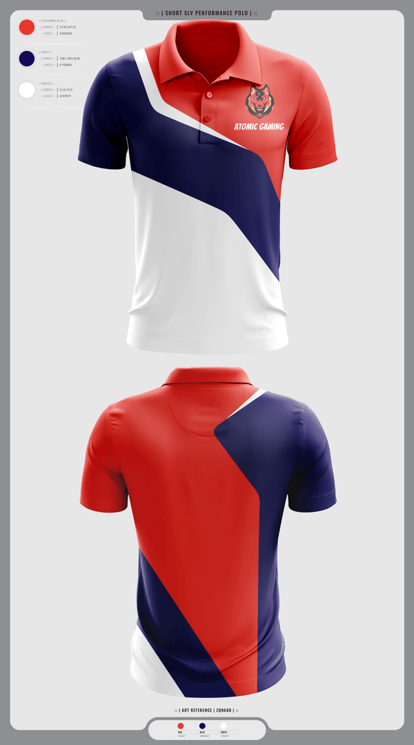Short Sleeve Performance Polo, Atomic gaming and, , Teamtime, Team time, sublimation, custom sports apparel, team uniforms, spirit wear, spiritwear, sports uniforms, custom shirts, team store, custom team store, fundraiser sports, apparel fundraiser