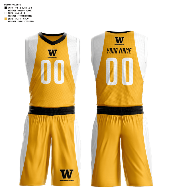 Basketball Uniform, Winona Wildcats, Men's Basketball, Teamtime, Team time, sublimation, custom sports apparel, team uniforms, spirit wear, spiritwear, sports uniforms, custom shirts, team store, custom team store, fundraiser sports, apparel fundraiser