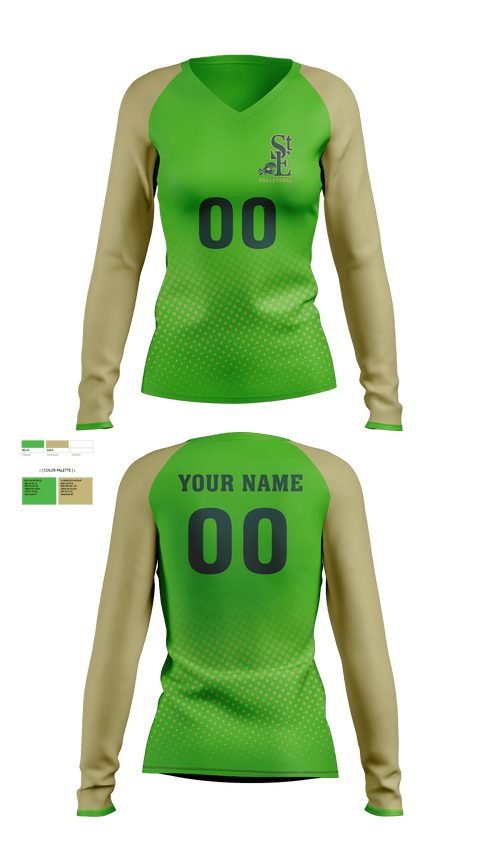 Womens Long Sleeve Vneck Shirt, Saint Edward High School Volleyball, Women's Volleyball, Teamtime, Team time, sublimation, custom sports apparel, team uniforms, spirit wear, spiritwear, sports uniforms, custom shirts, team store, custom team store, fundraiser sports, apparel fundraiser