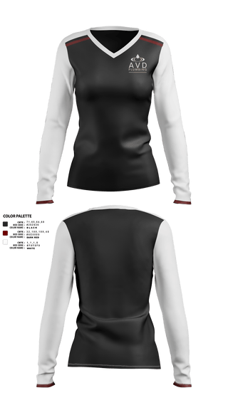 Womens Long Sleeve Vneck Shirt, Avd plumbing, , Teamtime, Team time, sublimation, custom sports apparel, team uniforms, spirit wear, spiritwear, sports uniforms, custom shirts, team store, custom team store, fundraiser sports, apparel fundraiser
