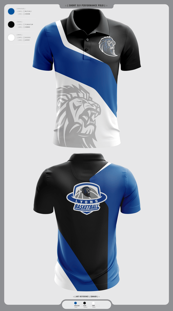 Short Sleeve Performance Polo, Lyons Middle School Basketball, Men's Basketball, Teamtime, Team time, sublimation, custom sports apparel, team uniforms, spirit wear, spiritwear, sports uniforms, custom shirts, team store, custom team store, fundraiser sports, apparel fundraiser