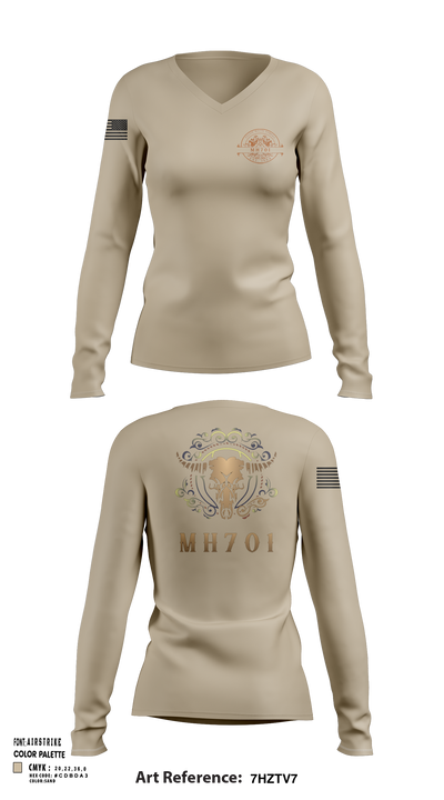 Ranch MH701 27250348 Women's Long Sleeve V-neck Shirt - 101