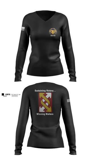 Womens Long Sleeve Vneck Shirt, 143rd ESC, , Teamtime, Team time, sublimation, custom sports apparel, team uniforms, spirit wear, spiritwear, sports uniforms, custom shirts, team store, custom team store, fundraiser sports, apparel fundraiser
