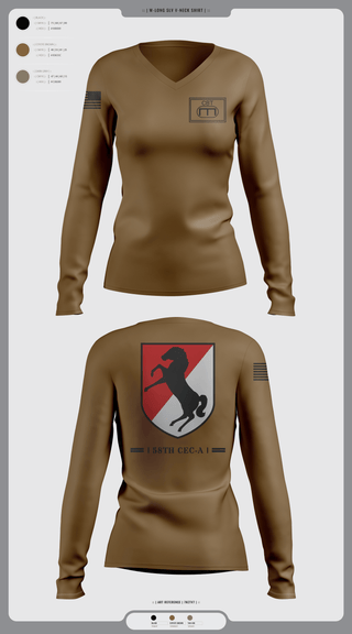 Womens Long Sleeve Vneck Shirt, 58th CEC-A, Army, Teamtime, Team time, sublimation, custom sports apparel, team uniforms, spirit wear, spiritwear, sports uniforms, custom shirts, team store, custom team store, fundraiser sports, apparel fundraiser