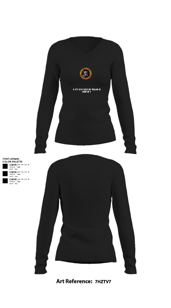 Womens Long Sleeve Vneck Shirt, Battle Space Surveillance Company, Marines, Teamtime, Team time, sublimation, custom sports apparel, team uniforms, spirit wear, spiritwear, sports uniforms, custom shirts, team store, custom team store, fundraiser sports, apparel fundraiser