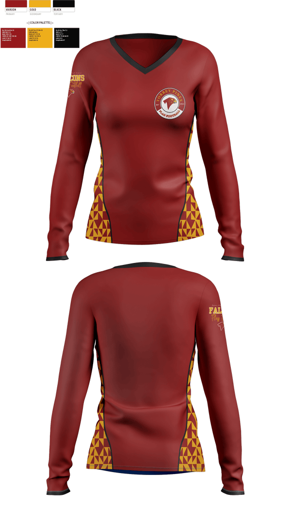 Womens Long Sleeve Vneck Shirt, Falcons Girls Flag Football, , Teamtime, Team time, sublimation, custom sports apparel, team uniforms, spirit wear, spiritwear, sports uniforms, custom shirts, team store, custom team store, fundraiser sports, apparel fundraiser