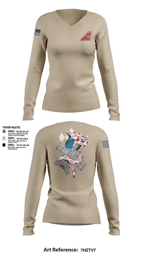 Womens Long Sleeve Vneck Shirt, VFA-102, , Teamtime, Team time, sublimation, custom sports apparel, team uniforms, spirit wear, spiritwear, sports uniforms, custom shirts, team store, custom team store, fundraiser sports, apparel fundraiser