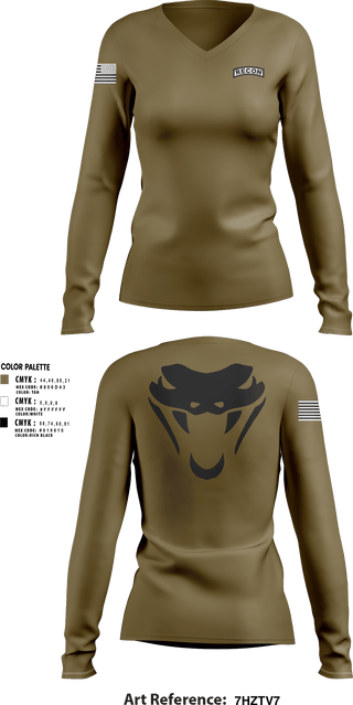 Womens Long Sleeve Vneck Shirt, RookVIPERS, Army, Teamtime, Team time, sublimation, custom sports apparel, team uniforms, spirit wear, spiritwear, sports uniforms, custom shirts, team store, custom team store, fundraiser sports, apparel fundraiser