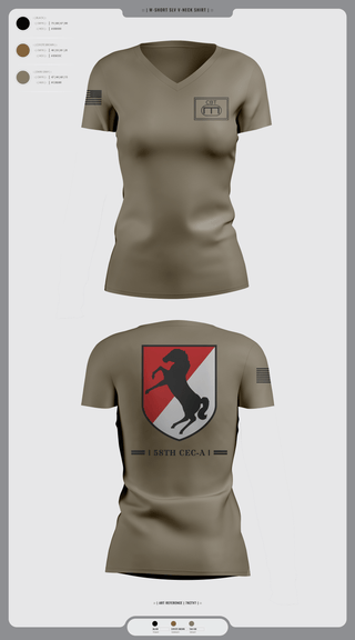 Womens Short Sleeve Vneck Shirt, 58th CEC-A, Army, Teamtime, Team time, sublimation, custom sports apparel, team uniforms, spirit wear, spiritwear, sports uniforms, custom shirts, team store, custom team store, fundraiser sports, apparel fundraiser