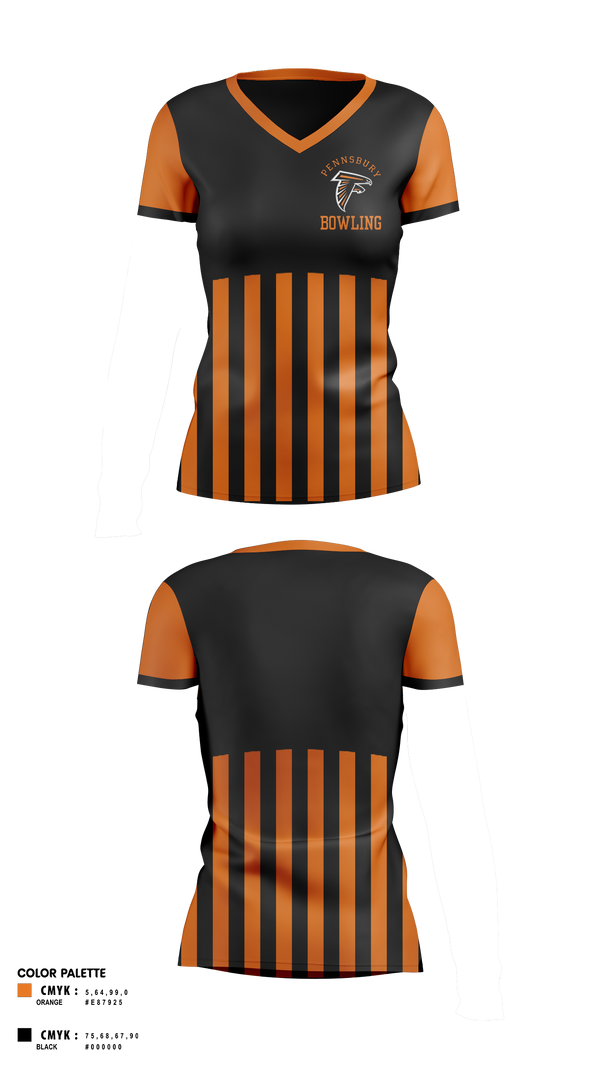 Womens Short Sleeve Vneck Shirt, Pennsbury High School West Campus Bowling, Bowling, Teamtime, Team time, sublimation, custom sports apparel, team uniforms, spirit wear, spiritwear, sports uniforms, custom shirts, team store, custom team store, fundraiser sports, apparel fundraiser
