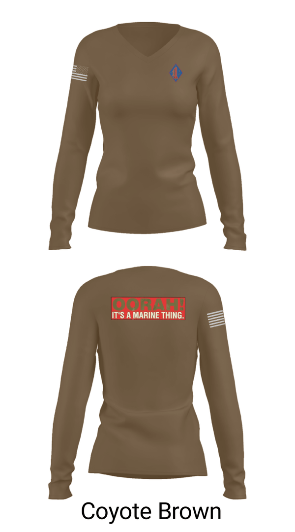 Women's Long Sleeve Vneck Shirt, 1st Marine Regiment, Marines, Teamtime, Team time, sublimation, custom sports apparel, team uniforms, spirit wear, spiritwear, sports uniforms, custom shirts, team store, custom team store, fundraiser sports, apparel fundraiser