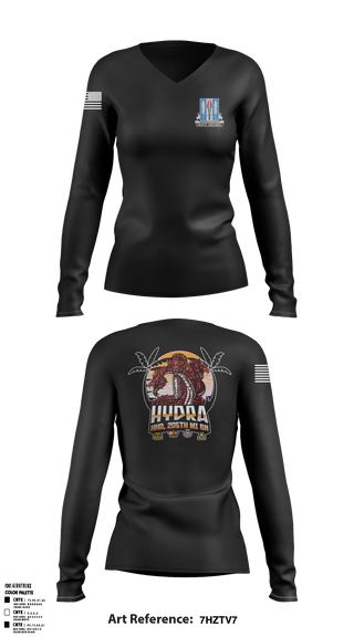 Womens Long Sleeve Vneck Shirt, HHD 205th MI BN, Army, Teamtime, Team time, sublimation, custom sports apparel, team uniforms, spirit wear, spiritwear, sports uniforms, custom shirts, team store, custom team store, fundraiser sports, apparel fundraiser