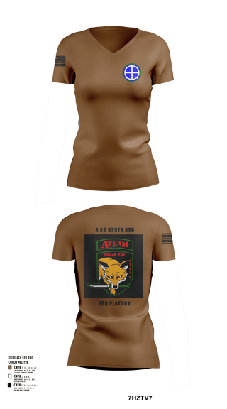 Womens Short Sleeve Vneck Shirt, A co 935th ASB 3rd Platoon, National Guard, Teamtime, Team time, sublimation, custom sports apparel, team uniforms, spirit wear, spiritwear, sports uniforms, custom shirts, team store, custom team store, fundraiser sports, apparel fundraiser